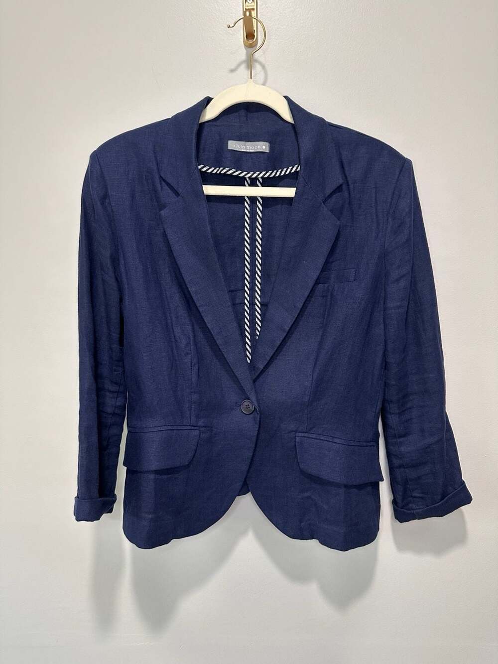 Olivia Moon Women's Navy Blue 100% Linen Blazer Size Large